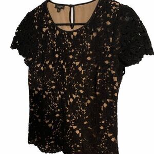 Talbots Black scalloped Lace Top lined size 8P